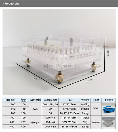 100 Hole Acrylic Capsule Filling Machine